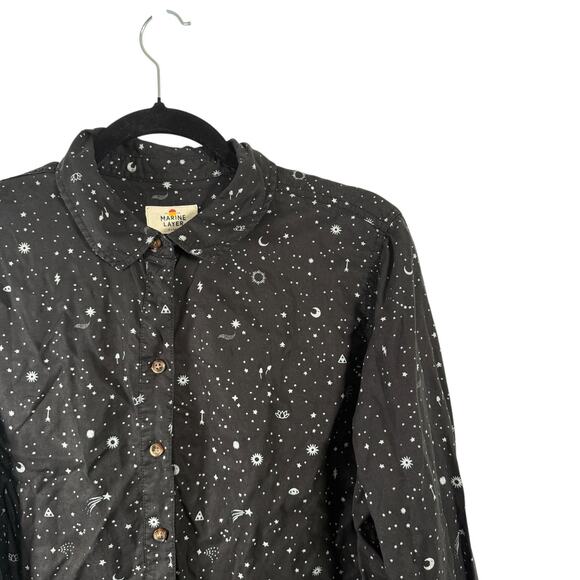 Marine Layer Rebekah Eclipse Celestial Print Button Up Shirt Black Womens XL - Picture 3 of 7